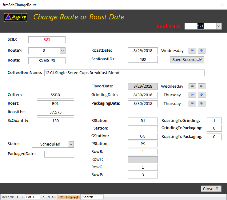 CoffeeRoaster Change Workstation Dates Form