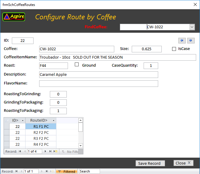 CoffeeRoaster Scheduling Configure Coffee Routes