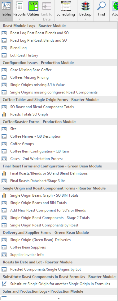 CoffeeRoaster Mgt Tables Menu