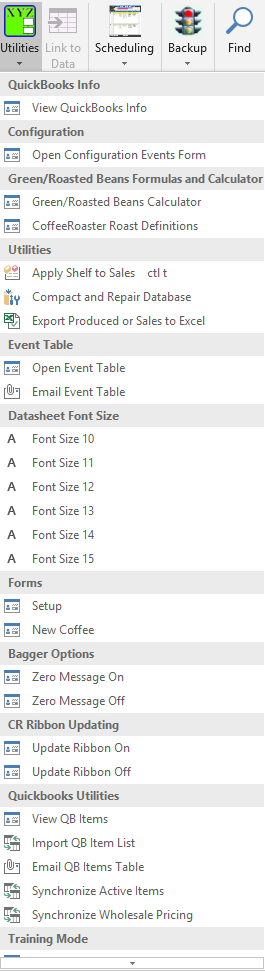 CoffeeRoaster Mgt Utilities Menu