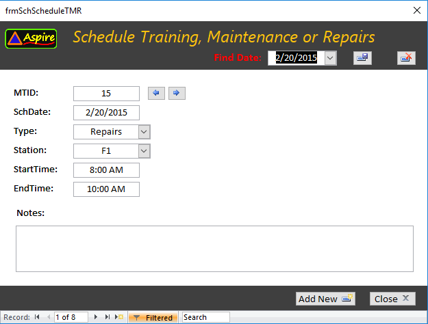 CoffeeRoaster Schedule Training, Maintenance or Repairs