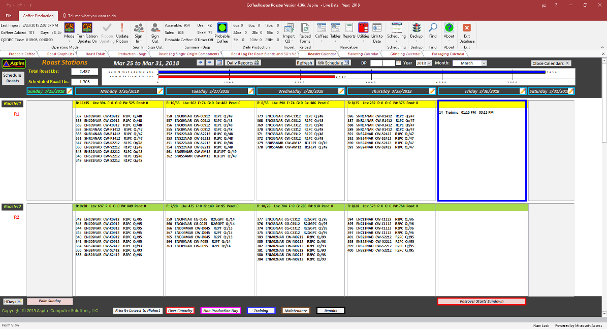 CoffeeRoaster Scheduling Module Roaster Calendar