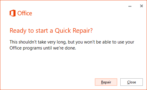 Microsoft Office 365 Repair Confirmation