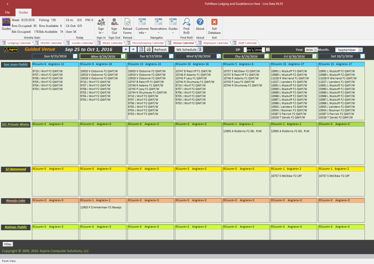 FishWare Venue Calendar