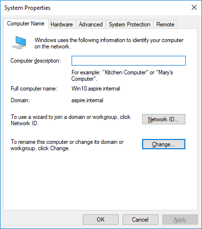 Windows Computer Name and Workgroup Configuration