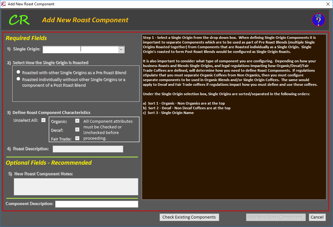 CoffeeRoaster Add New Roast Component Form