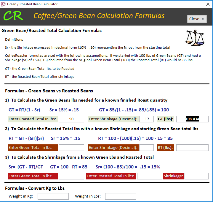 CoffeeRoaster Coffee Bean Calculator