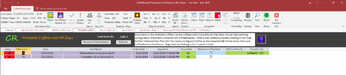 CoffeeRoaster Probable Coffees Transfer