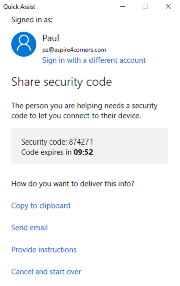 Microsoft Quick Assist Security Code